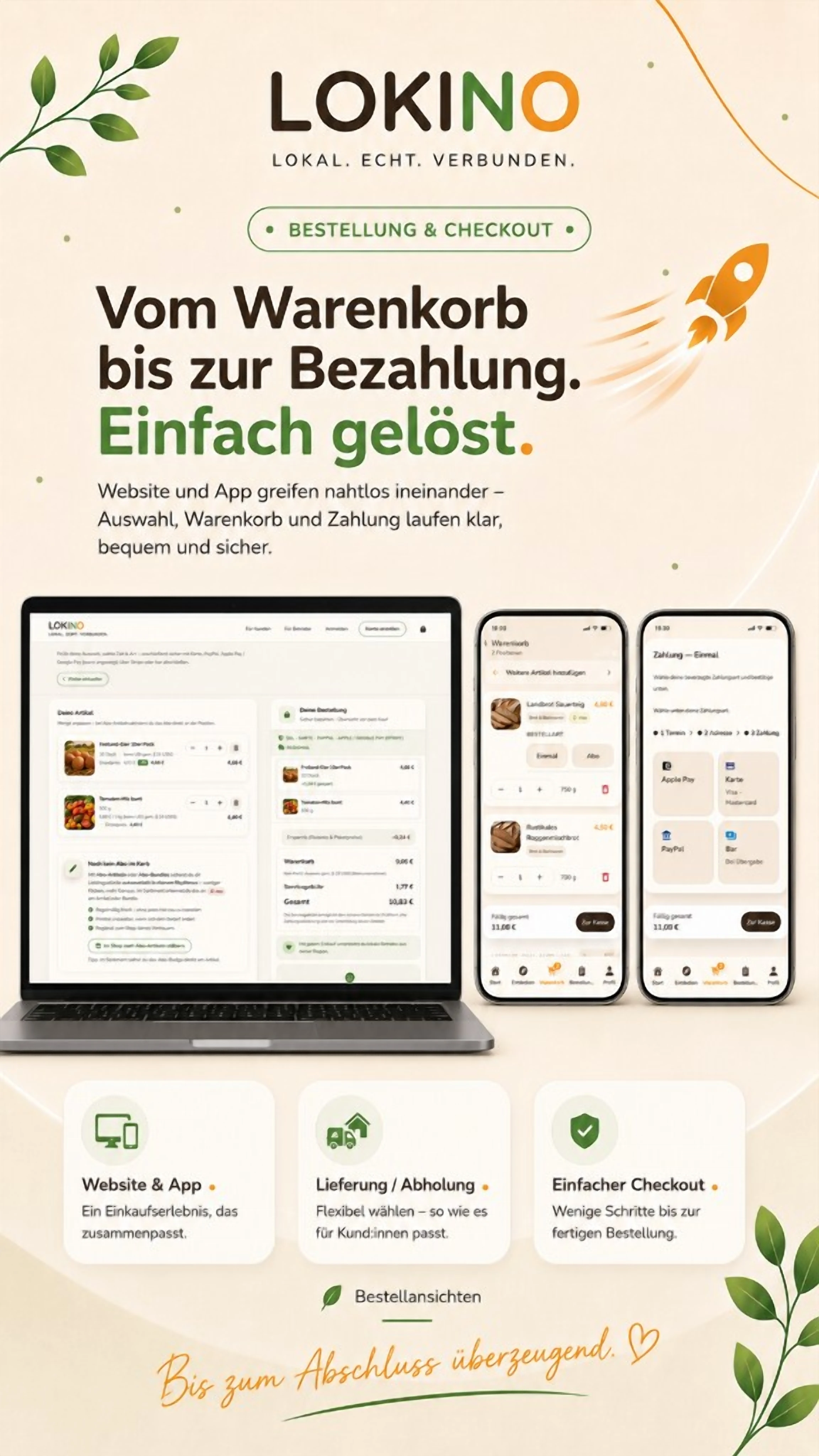 Lokino Checkout auf Website und App